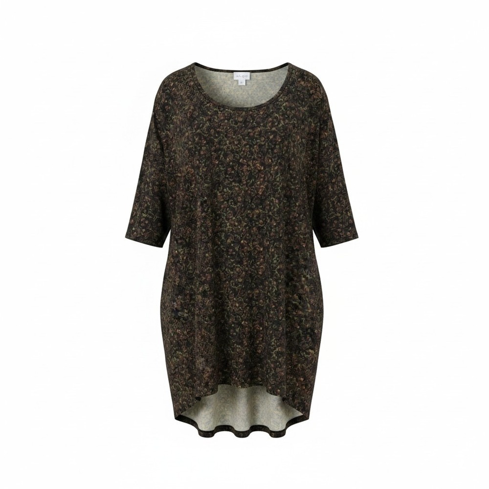 LuLaRoe Irma Tunic Top Womens Small S Dark Floral Paisley High Low Elbow Sleeve‎